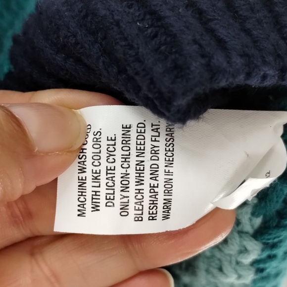 Falls Creek blue green color block stripe button cardigan sweater large XL - Picture 8 of 9